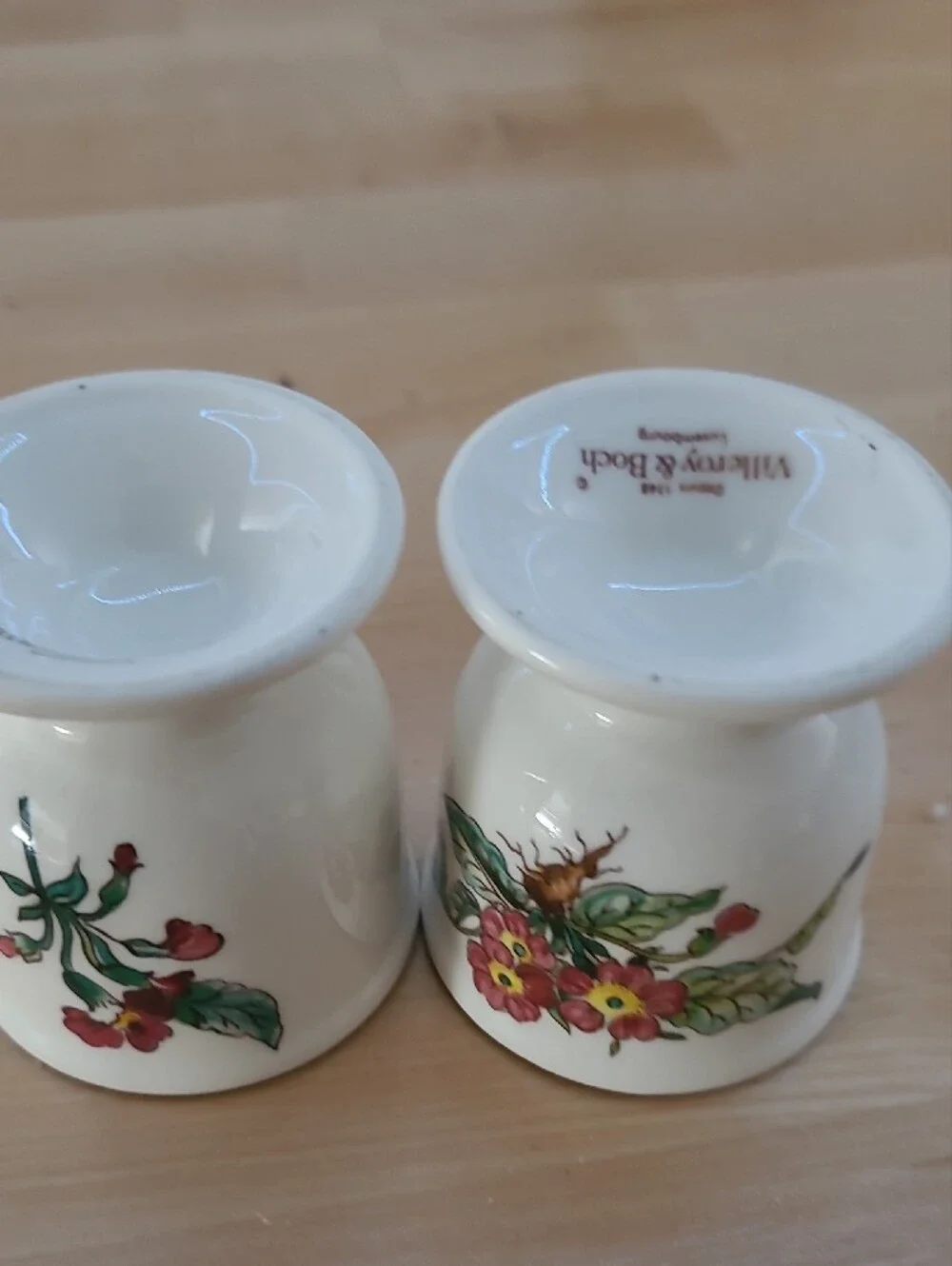 Villeroy & Boch White Porcelain Egg Cups with Red Floral Pattern